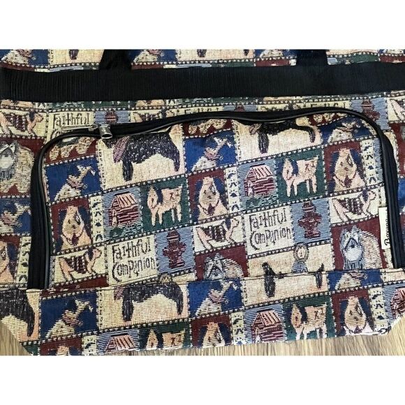 Vintage Faithful Companion Dog Print Tapestry Tote Bag Shoulder Scottish Terrier - Picture 2 of 5